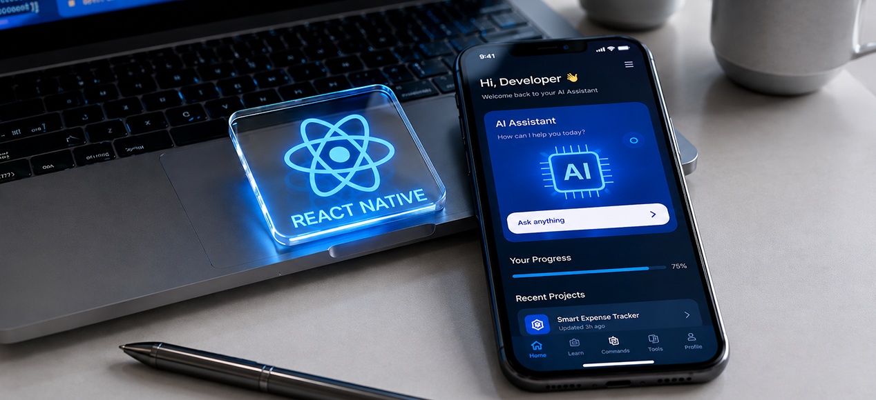 Mobile app development on a phone and laptop